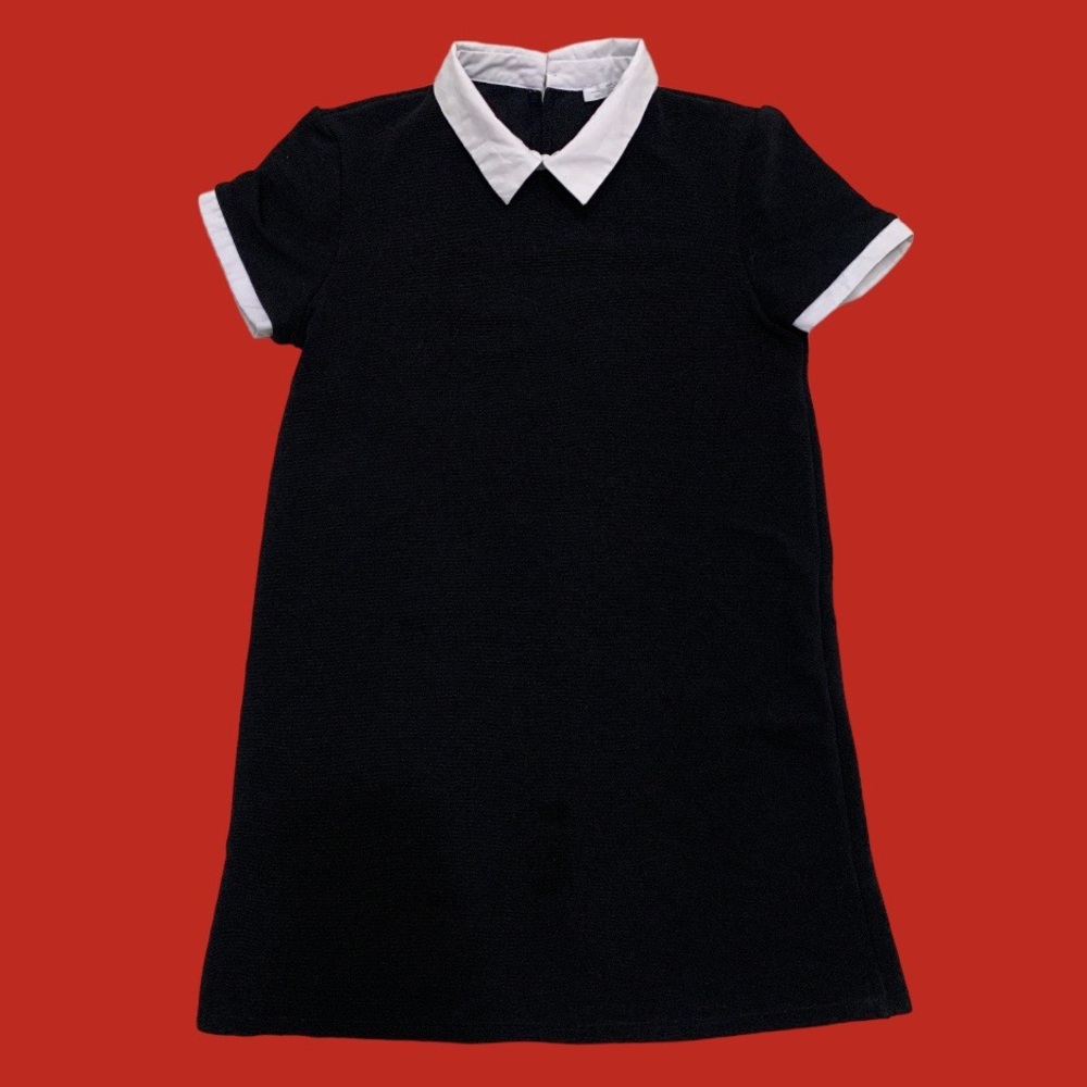 ZARA Wednesday Addams Short Sleeve Collared Mini Dress Goth Cute Lightweight